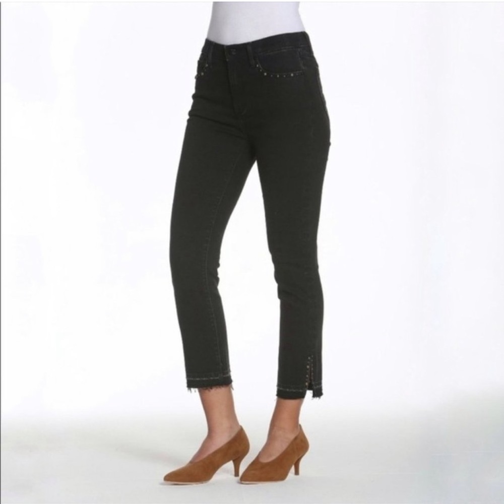 DRIFTWOOD Amelia High Rise Straight Crop Black Studded Raw Hem Jeans